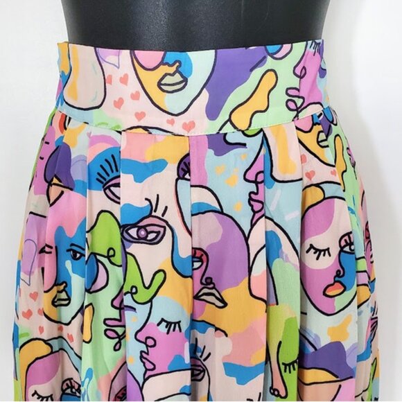 Lightweight Abstract Pleated High-waist Wide Leg Palazzo Pants O.VIANCA Size S - Picture 3 of 12